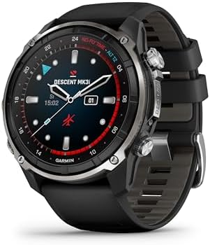 Garmin Descent Mk3i – 51 mm Silver and Black PVD Titanium with Black/Pebble Gray Silicone Band