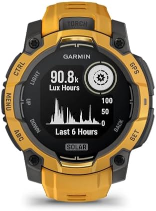 Garmin Instinct 3-45 mm GPS Smartwatch Solar Sunburst with Sunburst/Gray Band 010-02934-02 Bundle with Dust Cover, 2-Pack Screen Protector and Deco Essentials 26 Month CPS Enhanced Protection Pack