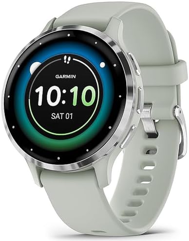 Garmin Venu 3S Silver Stainless Steel Bezel AMOLED Smartwatch, 41mm Sage Gray Case, 010-02785-01 - Bundle w/Deco Essentials 18mm Nylon Elastic Bands