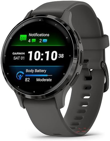 Garmin Venu 3S Slate Stainless Steel Bezel AMOLED Smartwatch, 41mm Pebble Gray Case, 010-02785-00 - Bundle w/Deco Essentials 18mm Nylon Elastic Bands