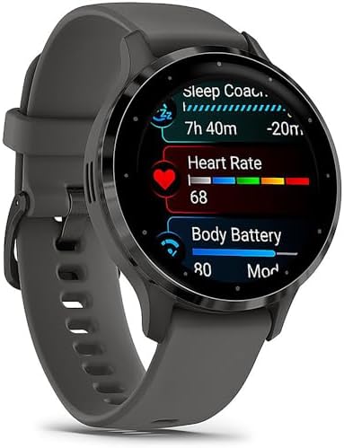 Garmin Venu 3S Slate Stainless Steel Bezel AMOLED Smartwatch, 41mm Pebble Gray Case, 010-02785-00 - Bundle w/Deco Essentials 18mm Nylon Elastic Bands