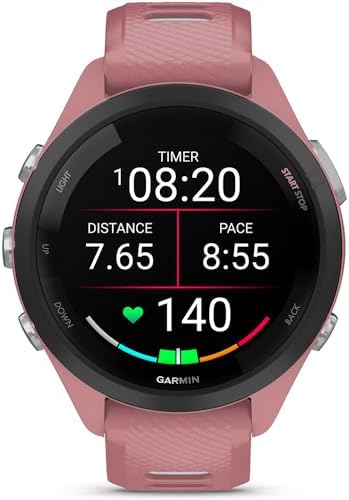 Garmin Forerunner 265S Running GPS Smartwatch, AMOLED Display, 42mm, Light Pink/Whitestone, 010-02810-05 - Bundle w/Deco Essentials 18mm Nylon Elastic Bands