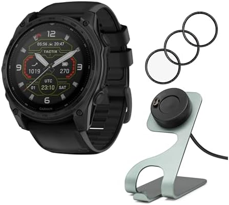 Garmin Tactix 8 51mm Solar Edition GPS Smartwatch (Black) with Screen Protectors and Charging Stand Bundle (3 Items)