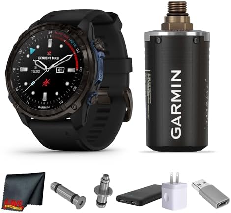 Garmin Descent Mk3i 51mm Dive Computer -Titanium/Black Silicon Band Bundle with Descent T2 Scuba Tank Pressure Transceiver, SubWave Sonar Communication, Air Integration + More