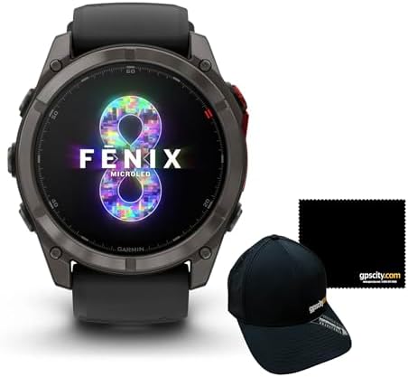 Garmin fēnix 8 Pro, MicroLED Display, 51mm, Premium Multisport GPS Smartwatch with inReach Technology, Sapphire, DLC Titanium Bundle with GPS City Microfiber Cloth & Hat (010-03380-00)
