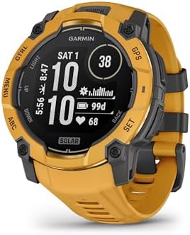 Garmin Instinct 3 – 50 mm, Solar, Rugged Outdoor GPS Smartwatch, Built-in Flashlight, Alpine Rush Collection Limited Edition Color, Sunburst with Sunburst/Gray Band