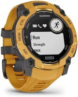 Garmin Instinct 3 – 50 mm, Solar, Rugged Outdoor GPS Smartwatch, Built-in Flashlight, Alpine Rush Collection Limited Edition Color, Sunburst with Sunburst/Gray Band