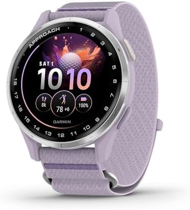 Garmin Approach J1 Silver Aluminum Bezel with Lilac ComfortFit Fabric Band 010-03898-10 Bundle with 26‑Month Protection Plan, 3X Deco Essentials Silicone Dust Cover and 2X Screen Protector