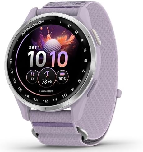 Garmin 010-03898-10 Approach J1 Silver Aluminum Bezel with Lilac ComfortFit Fabric Band Bundle with Deco Essentials Exclusive 26 Month CPS Enhanced Protection Pack