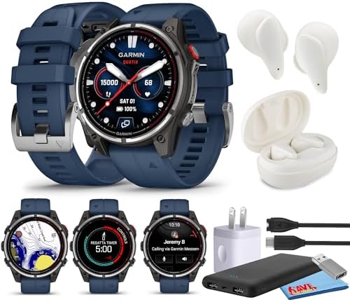 Garmin quatix 8 Pro 47mm, Ultimate Nautical Smartwatch with inReach Satellite Technology and LTE Connectivity, AMOLED Display Bundle with Charger and Wireless Earbuds