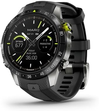 Garmin MARQ Athlete (Gen 2) Smartwatch, Grade-5 Titanium Case, Sapphire Lens, AMOLED Display, Elite Performance Metrics, Black Silicone Strap, 010-02648-40 (Renewed)