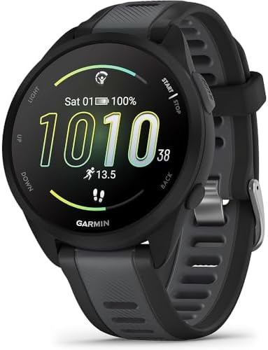 Garmin Forerunner 165 Smart Sport Watch, Black + Slate Gray 010-02863-20 Bundle with Deco Essentials 3X Nylon Elastic Bands, 3X Silicone Dust Cover and 2X Screen Protector