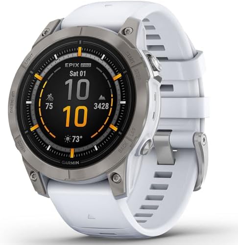 Garmin epix Pro (Gen 2) Sapphire Edition, 47mm, High Performance Smartwatch, Advanced Training Technology, Built-in Flashlight, Whitestone - Bundle w/Deco Essentials Nylon Bands & Screen Protectors