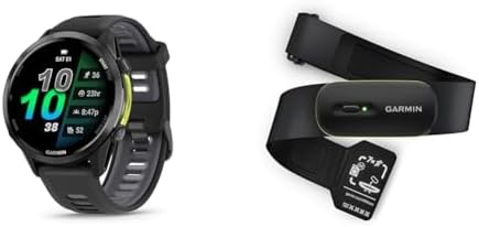 Bundle of Garmin® Forerunner® 970, Premium GPS Smartwatch, AMOLED Display, Built-in LED Flashlight, Carbon Gray DLC Titanium with Black Case and Translucent Whitestone Band + Garmin® HRM 600 XS-S