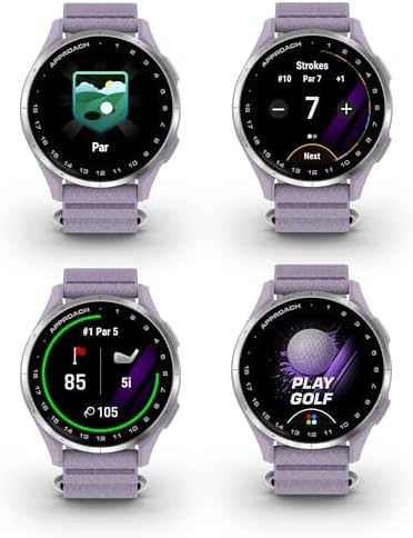 Garmin Approach J1 Junior GPS Golf Smartwatch, Silver Aluminum Bezel with Lilac ComfortFit Fabric Band, Features for Learning and Improving, Pace of Play Timer Bundle