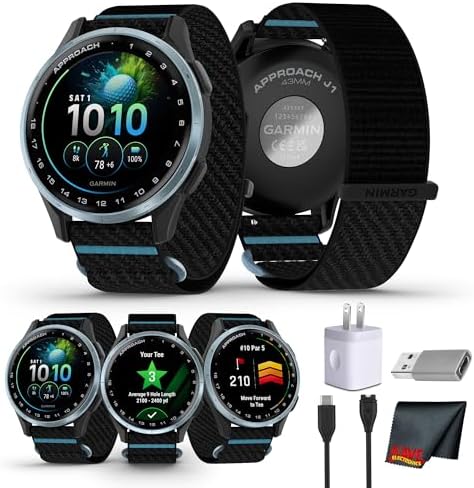 Garmin Approach J1, Junior Golf Watch with GPS, Bright and Colorful Display,Features for Learning and Improving, Cloud Blue Aluminum Bezel with Black/Azure ComfortFit Fabric Band Bundle