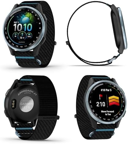 Garmin Approach J1, Junior Golf Watch with GPS, Bright and Colorful Display,Features for Learning and Improving, Cloud Blue Aluminum Bezel with Black/Azure ComfortFit Fabric Band Bundle
