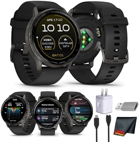 Garmin D2 Air X15 Aviation Smartwatch, 45mm AMOLED Touchscreen, GPS Direct-to Navigation, Aviation Weather, Built-in LED Flashlight, Slate with Black Silicone Band Bundle