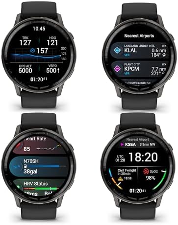 Garmin D2 Air X15 Aviation Smartwatch, 45mm AMOLED Touchscreen, GPS Direct-to Navigation, Aviation Weather, Built-in LED Flashlight, Slate with Black Silicone Band Bundle