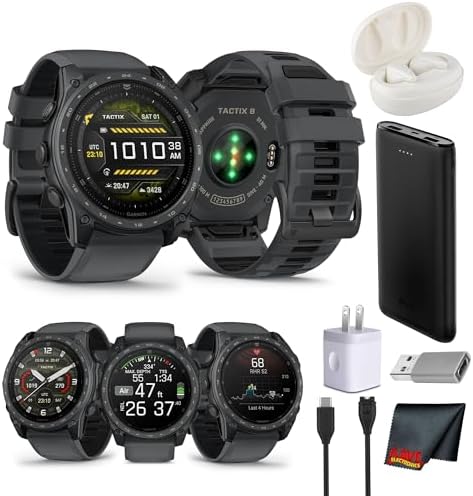 Garmin tactix 8 Tactical Smartwatch, 51mm AMOLED, Titanium Sapphire Case, Applied Ballistics Ultralight, Multiband GPS, Built-in Flashlight, Slate Gray Cerakote Bundle