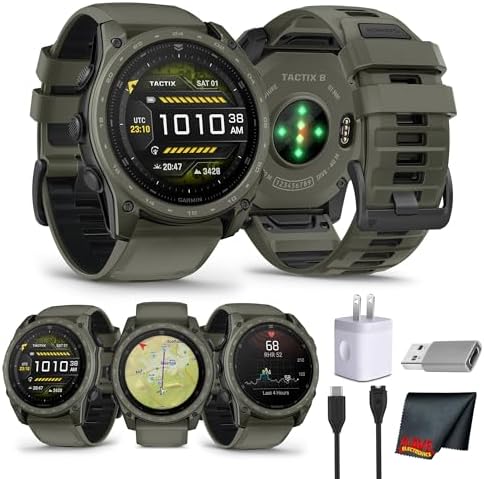 Garmin tactix 8 Tactical Smartwatch 51mm, AMOLED Touchscreen, Multiband GPS, Applied Ballistics Ultralight Solver, Titanium Sapphire Case, Built-in Flashlight, Olive Drab Cerakote Bundle