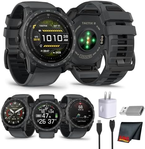 Garmin tactix 8 Tactical Smartwatch 51mm, AMOLED Touchscreen, Multiband GPS, Applied Ballistics Ultralight Solver, Titanium Sapphire Construction, LED Flashlight, Slate Gray Cerakote Bundle
