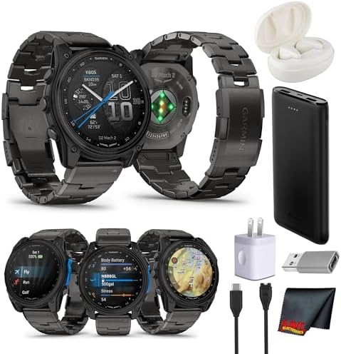 Garmin D2 Mach 2 51mm Aviator Smartwatch with AMOLED Display, GPS Aviation Moving Map, Built-in Flashlight, Sapphire Lens, Carbon Gray DLC Titanium Bracelet Bundle
