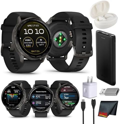 Garmin D2 Air X15 Aviation Smartwatch 45MM Slate Stainless Steel Bezel Black Silicone Band AMOLED Display GPS Direct-to Navigation Built-in Flashlight Pilot Watch Bundle