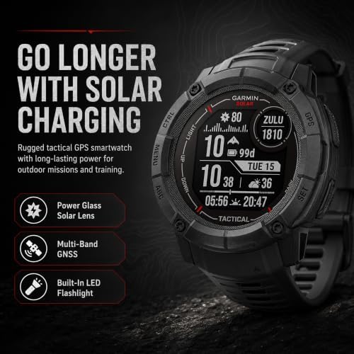 Garmin Instinct 2X Solar Tactical Edition, Solar Charging, Rugged GPS Smartwatch, Built-in Flashlight, Ballistics Calculator, Black 010-02805-13 Bundle with Deco Essentials Charging Dock Kit