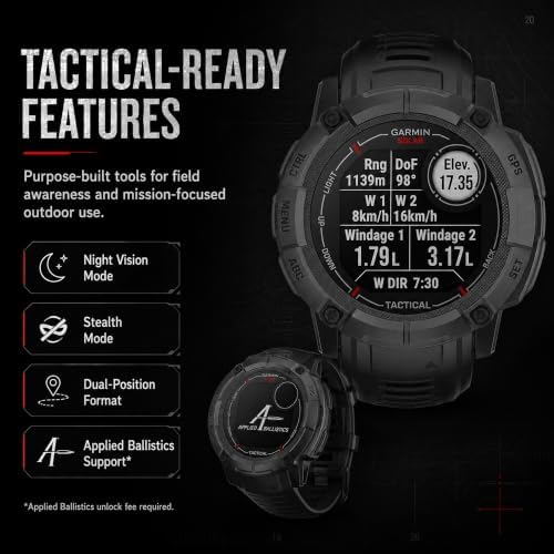 Garmin Instinct 2X Solar Tactical Edition, Solar Charging, Rugged GPS Smartwatch, Built-in Flashlight, Ballistics Calculator, Black 010-02805-13 Bundle with Deco Essentials Charging Dock Kit