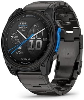 Garmin D2 Mach 2 – 51 mm, Premium Aviator Smartwatch with GPS, Advanced Flight Maps, LED Flashlight, Built-in Microphone/Speaker for Calls and Texts, Carbon Gray DLC Titanium with Titanium Bracelet