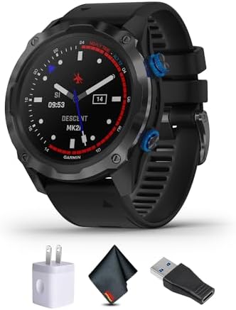 Garmin Descent Mk2i, Watch-Style Dive Computer with Air Integration, Multisport Training Smartwatch, Titanium Carbon Gray DLC with Black Band Bundle with Microfiber Cleaning Cloth + More