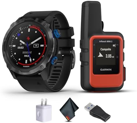 Garmin Descent Mk2i, Watch-Style Dive Computer with Air Integration, Multisport Training Smartwatch, Titanium Carbon Gray DLC with Black Band Bundle with inReach Mini 2,Flame Red with GPS + More