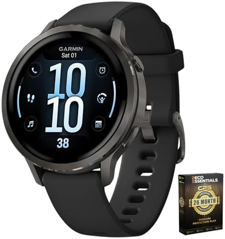 Garmin Venu 4 41mm Health and Fitness GPS Smartwatch, AMOLED, Slate with Black Silicone Band, 010-03013-02 - Bundle w/Deco Essentials 26-Month CPS Plan