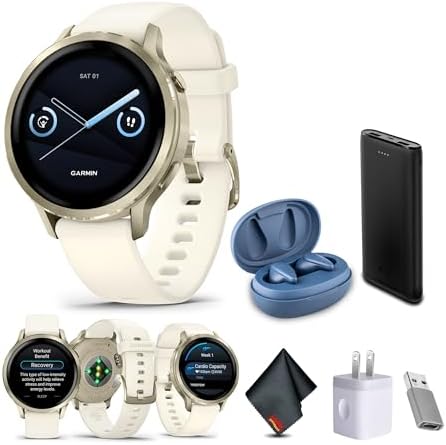 Garmin Venu 4, 41mm, Advanced Fitness and Multisport Tracker GPS Smartwatch, 1.2" AMOLED Display, Built-in Flashlight, 10 Days of Battery Life, Lunar Gold with Bone Silicone Band (Watch Bundle)