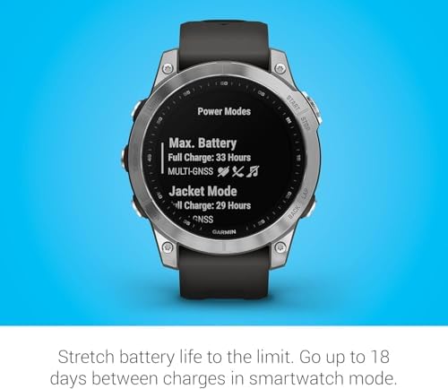 Garmin 010-02540-00 fenix 7, adventure smartwatch, rugged outdoor watch with GPS, touchscreen, health and wellness features, silver with graphite band (Renewed Premium)