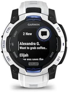 Garmin Instinct 3 – 45 mm, Solar, Rugged Outdoor GPS Smartwatch, Built-in Flashlight, Supernova Collection Limited Edition Color, Whitestone with Whitestone/Bolt Blue Silicone Band