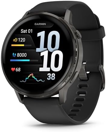 Garmin Venu 4, 45mm, Advanced Health and Fitness GPS Smartwatch, Bright and Colorful Display, Built-in Flashlight, 12 Days of Battery Life, Slate with Black Silicone Band