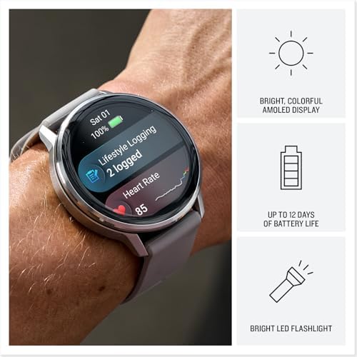 Garmin Venu 4, 45mm, Advanced Health and Fitness GPS Smartwatch, Bright and Colorful Display, Built-in Flashlight, 12 Days of Battery Life, Slate with Black Silicone Band
