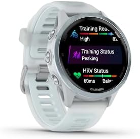 Garmin Forerunner 570 42mm Cloud Blue Aluminum GPS Smartwatch (2 Items) | Garmin Forerunner 570 42mm Aluminum GPS Watch, 1.2 Amoled 390×390, 10 Days/18 Hr GPS, 5 Atm, Bundle with Clip-on Flashlight