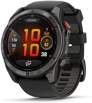 Garmin Fenix 8 Pro 51mm, AMOLED Display, inReach Technology, Premium Connected Multisport Fitness Tracker GPS Smartwatch, Sapphire Carbon Gray DLC Titanium with Black/Pebble Gray Silicone Band Bundle