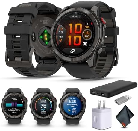 Garmin Fenix 8 Pro 51mm, inReach Technology, AMOLED Display, Multisport GPS Smartwatch, Sapphire, Carbon Gray DLC Titanium with Black/Pebble Gray Silicone Band Fitness Tracker Smat Watch Bundle