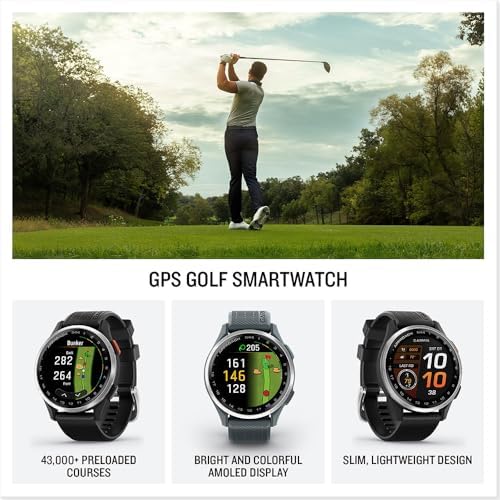Garmin 010-03009-01 Approach S44 GPS Golf Smartwatch, Silver Aluminum Bezel with Twilight Band Bundle with Deco Essentials Exclusive 26 Month CPS Enhanced Protection Pack