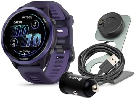 Garmin Forerunner 570 47mm GPS Running Smartwatch (Indigo/Imperial Purple) Bundle with Charging Stand and Car Adapter
