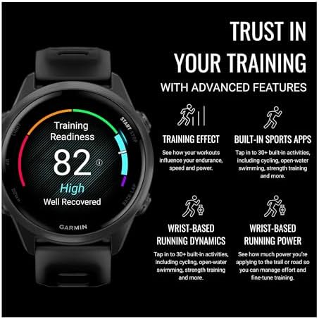 Garmin Forerunner 570 42mm GPS Running Smartwatch (Slate Gray/Black Band) Bundle with Stand, Charging Cable and Car Charger (3 Items)