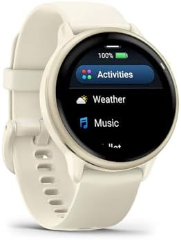 Garmin vivoactive 6 GPS Smartwatch, AMOLED, Bone with Silicone Band, 010-02985-01 - Bundle w/Deco Essentials 26-Month CPS Plan