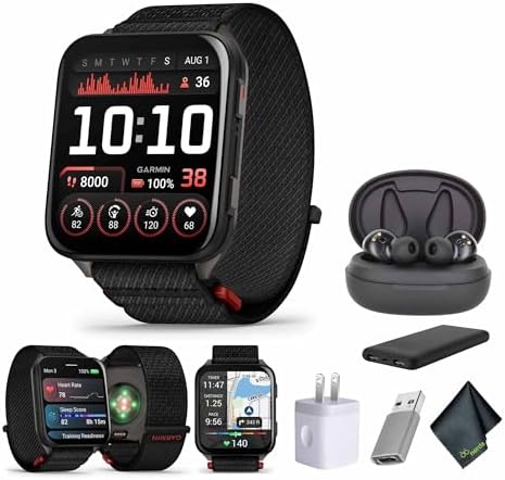 Garmin Venu X1, Thin and Lightweight GPS Smartwatch, 2 inch AMOLED Display, Advanced Health and Fitness Features, Black with Slate Titanium Caseback Bundle with Accessories