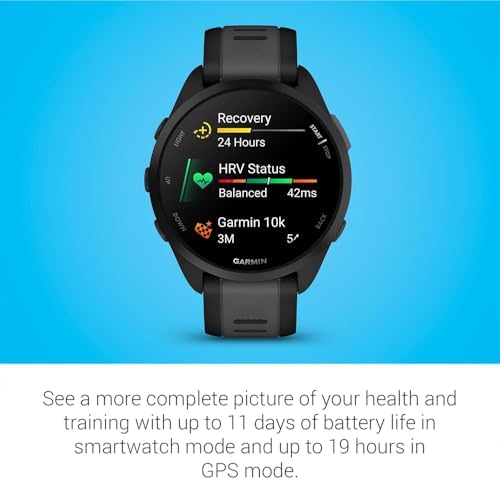 Garmin 010-02863-20 Forerunner 165 Smart Sport Watch, Black + Slate Gray Bundle with Deco Essentials Charging Dock, 3X Silicone Dust Cover and USB Type C Charging and Sync Cable
