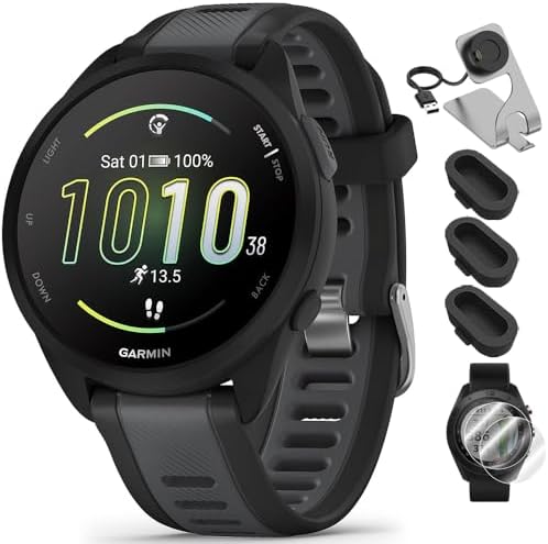 Garmin 010-02863-20 Forerunner 165 Smart Sport Watch Black + Slate Gray Bundle w...