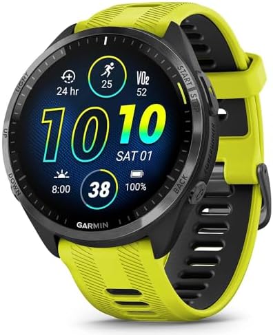 Garmin 010-02809-02 Forerunner 965 Running Smartwatch Amp Yellow and Black Bundle with Silicone Dust Cover 3 Pack, 1.4 Inch Screen Protector and 2 YR CPS Enhanced Protection Pack